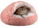Pink Winter Long Plush Round Donut Cat Bed XL Size Dia 60CM - Soft Fluffy Semi-Enclosed Pet Cave Bed V888-ELOSUNG52475
