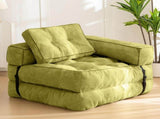 Foldable Corduroy Sofa Bed with Tufted Buttons and Side Buckle Straps, Convertible Lounger for V1341-ZY-WB52SDVY-GREEN