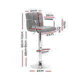 Artiss 2x Bar Stools Fabric Gas Lift w/Armrest Grey BA-K-1055A-FABRIC-GYX2
