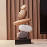 Modern Resin Stacked Stones Sculpture - Abstract Balanced Rock Art for Various Room Types, V1192-AZ-W-22943