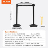 Crowd Controls, 2-Pack Crowd Control Barriers with 6.5FT Black Retractable Belt, Plastic V952-ZGGLZHSSLZX2HXDZWV0