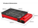 Portable Gas Stove Burner Butane BBQ Camping Gas Cooker With Non Stick Plate Red with Fish Pan and V255-JYT-001-RD