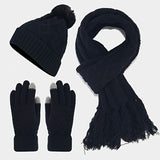Women'S Winter Accessories Woolen 3 Piece Set Knitted Hat Scarf Touch Screen - Khaki - Size L V1347-939-54875-KHK-L