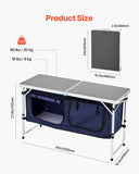 Camping Kitchen Table, Folding Outdoor Cooking Table, 3 Adjustable Height, Aluminum Lightweight Portable Cook Station with Storage Organizer, Carry Handle, for BBQ Party Picnic RV Travel, V952-DCCWJKLSLSBY357B3V0