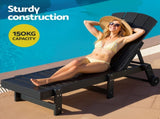 Gardeon Sun Lounge Beach Chair HDPE Adirondack Lounger Patio Outdoor Furniture with Wheels Black FF-LOUNGE-ADHE-BK