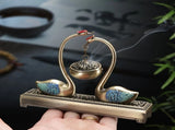 Swan Lake Double-Layer Incense Burner, Dual-Purpose Design, Deep Blue-Gold Swan, Auspicious Tea & V1232-TRHXL001