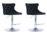 4x Height Adjustable Swivel Bar Stool Velvet Studs Barstool with Footrest and Chromed Base- Black V226-SW1712BK-2