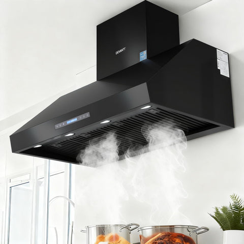 Devanti 1200mm Commercial BBQ Range Hood Dual Motor W/ Remote Control Black RH-RC-BBQ-1200