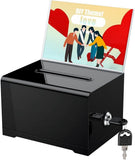 Black Acrylic Donation Box with Lock, Ballot Slot and Removable Sign Holder, 15.7 x 11.5 x 10.2 cm V1188-MS-731-131