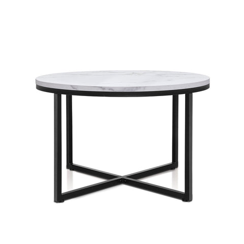 Artiss Coffee Table Round 70CM Marbel Effect DINING-B-MAR7045-WH