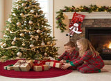 Red Christmas tree skirt and snowman pattern stocking set - 122cm diameter tree skirt, holiday home V888-ELOSUNG54466