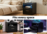 Artiss Bedside Table LED Nightstand Charging Station 2 Drawers - Black FURNI-N-BS05-LED-BK