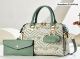 Ladies Hand-Held Bags 2-Piece Set Embroidered Print Retro Stylish Bag With - Green - Size 24-13-24 V1347-127-05212-GRN-24-13-24