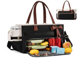 Insulated Lunch Tote Bag for Women Large Capacity Portable Cooler Handbag with Cup Holder and Bow, V1341-ZY-9V63JBJT-BROWN