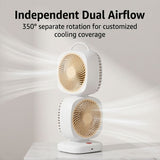 Dual 350&deg Rotatable Head Rechargeable Desk Fan, Quiet Brushless USB Portable Air Circulator, Small V1366-AZ2-W-15294