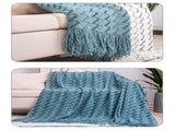 130*230CM White And Grey Modern Knitted Throw Blanket with Tassels - Soft & Lightweight for Sofa, V888-ELOSUNG21132