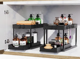 CARLA HOME 2 Pack Under Sink Organizer with Pull-Out Basket and Hooks for Bathroom & Kitchen LSB-36318