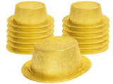 12x GLITTER TOP HAT Fancy Party Plastic Costume Tall Cap Fun Dress Up BULK - Yellow/Gold V563-12GLTRTOPHAT-YLWGLD