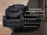Black Massage Sofa Chair Recliner 360 Degree Swivel PU Leather Lounge 8 Point Heated V63-821971