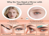 Dual-Sided LED Makeup Mirror with 1X & 30X Magnification, 3 Color Temperature Lights, Touch V1107-CS-ZDSMHZJ