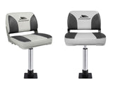 Seamanship 2X Folding Boat Seats with 2X Adjustable Pedestals 5575cm Marine Swivel Low Back 13cm BS-86202-GC-40-5575X2