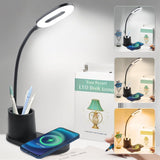 2 in 1 Led Desk Lamp with Wireless Charger & Pen Holder,USB 3 Modes Dimmable Table Lamp with Touch V1192-AZ-W-26633