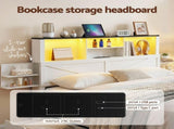 Artiss King Single Bed Frame with Storage Drawers White Platform Bedframe with Bookcase Headboard WBED-F-LUMEX-KS-WH-AB