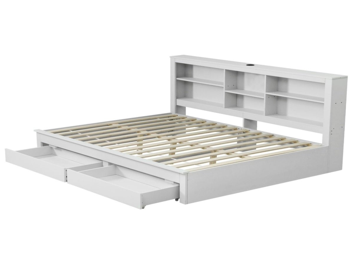 Artiss Noise-Free White Farmhouse Solid Wood Double Platform Bed Frame ...