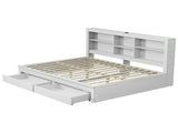 Artiss Noise-Free White Farmhouse Solid Wood Double Platform Bed Frame with Storage Headboard, WBED-F-BSHELF-D-WH-ABC