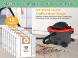 12 Pack 23743 VF3502 Vacuum Bags Compatible with Ridgid 12 to 16 Gallon Wet Dry Vacuums, High V1258-DP02-WO-1078
