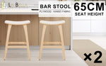 2X Wooden Bar Stool Padded Fabric Dining Chair KANSO 65cm BEIGE V274-FT-BSWO-AM552P-WD2