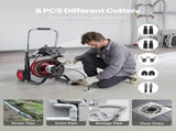 Drain Cleaner Machine 30m x 10.5mm, Auto Feed Sewer Snake Auger on Wheels - with 8 Cutters & V952-ZDJJKLSGDSTJ3PXN5002V3