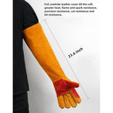 23.6 Inch Long Sleeves Leather Welding Gloves for Men, Heat Resistant Barbecue Stove Fire Gloves, V1369-AZ3-W-18936