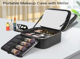 Portable LED Makeup Case with Mirror Rechargeable 3-Color Light, 6 Adjustable Dividers, Brush Roll V1107-CS-LEDHZXH