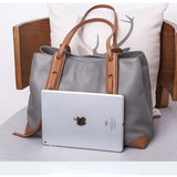 Top-Grain Leather Contrast Tote Large Capacity Commuter Shoulder & Handbag, Fabric Lining. V1232-ZPDJB-003