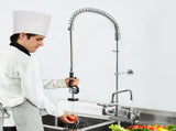 Commercial Faucet with Pre-Rinse Sprayer, 47" Height, 8" Center, 12" Swing Spout, Wall Mount Kitchen V952-BGSYCXSLTBGS6DRW9V0