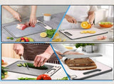 2Sided Stainless Steel Kitchen Chopping Board, Hygienic Cutting Board with NonSlip Edge & Juice V1189-LC-RY-00511