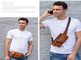 Leather Fanny Pack with Adjustable Strap Multiple Pockets for Men Women, for Travel Hiking V1237-ZY-924-393