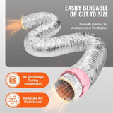 Dryer Vent Hose, 152.4MM Insulated Flexible Duct 7.62M Long with 2 Duct Clamps, Heavy-Duty Three V952-NTJYGD625FT020G41V0