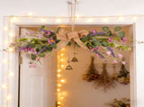 Artificial Floral Wall Hanging, 28.7in Doorway Ornament, Jute Rope Bow with Bells, Home Mantel V1369-AZ3-W-10472