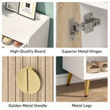NNETMLT 7-Tier Shoe Storage Cabinet with Adjustable Shelves, Wood and Gold V728-BD176168
