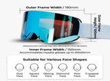 Magnetic Flip-Up Ski Goggles with Anti-Fog Cylindrical Lens for Snow Sports, Winter Hiking, and V1341-ZY-JNQ8ZBDG-E