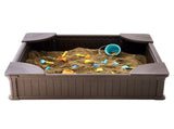Sandbox with Cover, 48.6x48.6x12.4 in Square Sand Box, HDPE Sand Pit with 4 Corner Seating and V952-SXSLFXJCK000BU65WV0