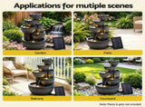 Gardeon Solar Fountain Water Feature 5-Tier Cascading Bowl Grey 51cm FOUNT-A-BOWL-5LVL-GY
