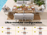 Gardeon 6 Seater Outdoor Dining Sofa Set Steel Frame Cushions White FF-DINING-7SOFA-WH-ABCD