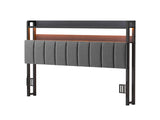 Artiss Double Headboard Charging Station Storage LED Light Grey Upholstered BED-HEAD-ZAK-D-BK