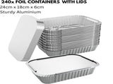 240x Aluminium Disposable Foil Food Container Trays Pans w/ Lids Covers Bulk 24cm*18cm*6cm V563-AF2418-20L-12PK