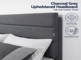 Artiss Queen Bed Frame Upholstered Platform Base with Geometric Headboard Charcoal Grey Linen Wood BFRAME-H-HUSH-Q-CA-AB