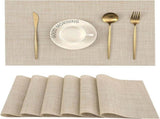 Beige Placemats Set of 6 - Heat Resistant Non-Slip Place mats for Dining Table, Washable Durable PVC V1258-DP02-C-1304