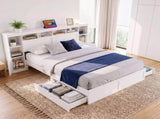 Artiss Queen Bed Frame with Storage Bookcase Headboard, USB & Type-C Ports & Drawers White WBED-F-BEDSIDE-WH-Q-ABC